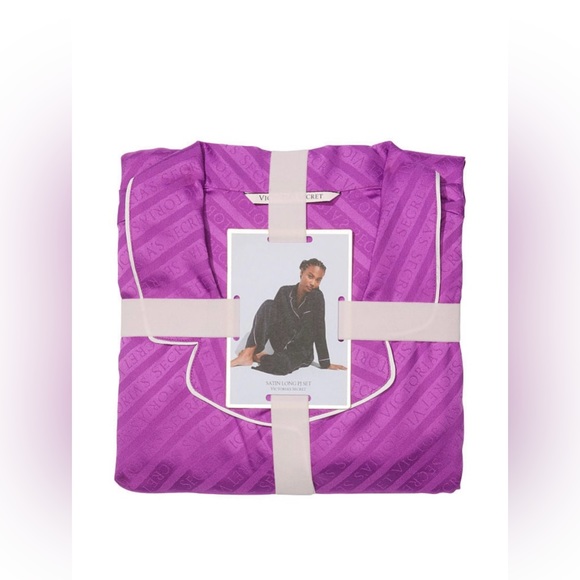 NWT VICTORIA'S SECRET Satin Long Pajama Set Electric Violet - Small Regular - Picture 4 of 4